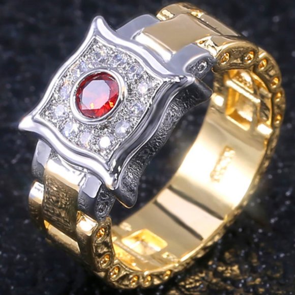 Other - 💍NEW UNISEX 925 STERLING SILVER 18K GOLD DIAMOND ROYAL WATCH DIAL RING, L164